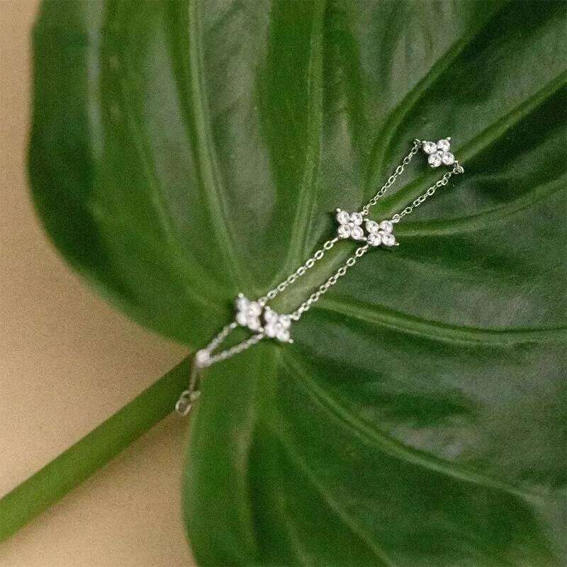 High Quality Crystal Four Leaf Flower Bracelet for Women Clasic Trendy Gold Color Stainless Steel Zircon Bangle Jewelry Gift Z260313