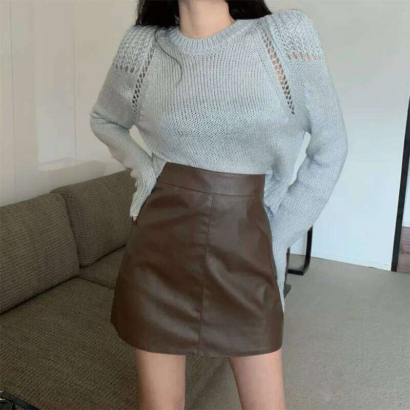 Autumn Winter Women's PU Skirt 2025 New Korean Fashion Slim High Waist Mini Ladies Sexy Bodycom Leather Skirts Z260314