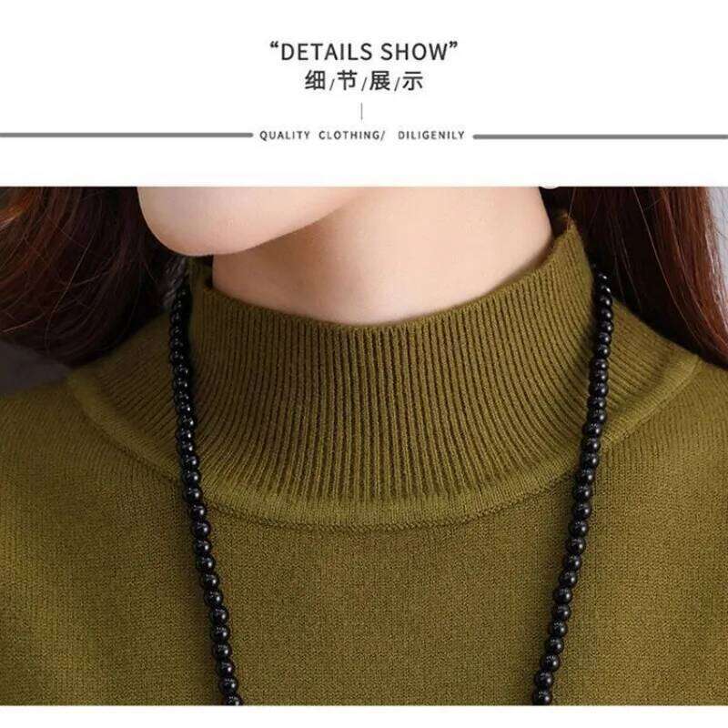 Fashionable Women's Sweater with Western Style Autumn and Winter New Loose Knitted Dress Half Turtleneck Z260313