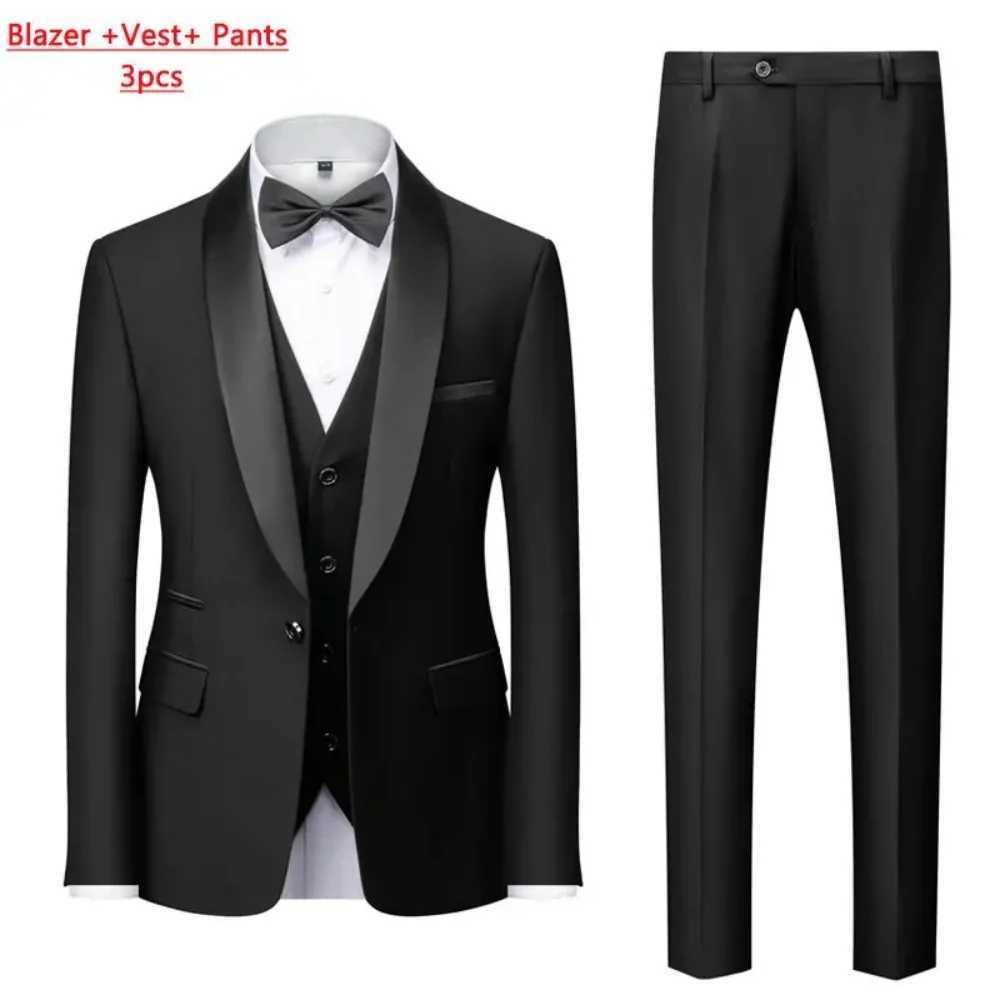 M-6XL Jacket Vest Pants Solid Color Mens Formal Business Office Suit Groom Wedding Dress Party Blazer Waistcoat Trousers Tuxedo M260313