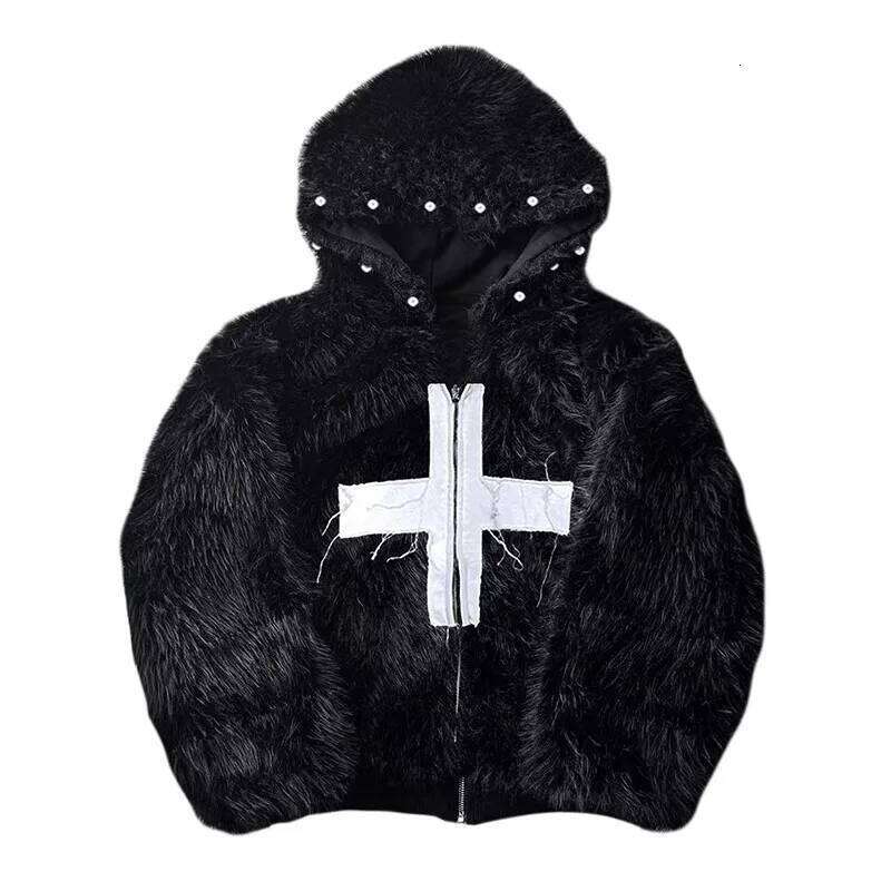Mauroicardi Winter Short Cool Warm Soft Hairy Faux Fur Coat Men with Hood Rivet Luxury Punk Style Clothes Fluffy Jacket Z260313