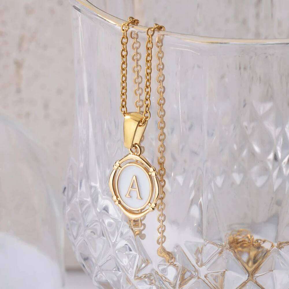 A-Z Letter Initial Enamel For Women Gold Color Stainless Steel Chain Exquisite Pendant Necklace Fashion Jewelry Gift H260312