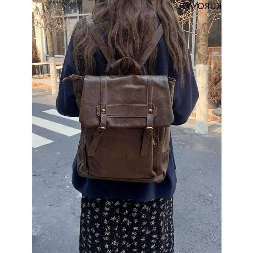 Vintage Brown Jk Backpacks Women High Street Preppy Style Pu Leather Backpack Ladies Harajuku Casual School Bag Fashion Y2k Bags Premium Backpack