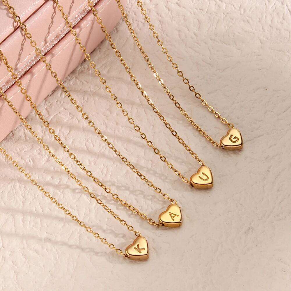 Ladies Minimalist Small Initial Jewelry Stainless Steel 18k Gold Plated Mini Heart Shape Letter Pendant Necklace H260312