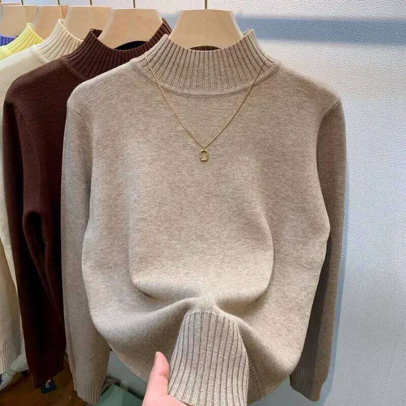 Candy Color Half Turtleneck Sweater Pullover Women Fall Winter Slim Soft Knitwear Jumper Korean Casual Warm Knit Long Sleeve Top Z260313