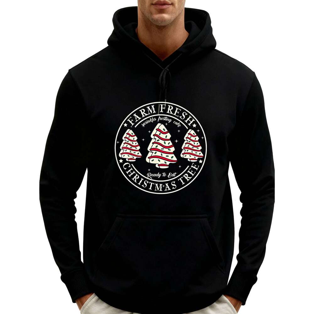Farm Fresh Christmas Tree Xmas Cake Holiday Family Matching Outdoor Mans Pullover Casual Soft Graphic Hoodie Men Z260314