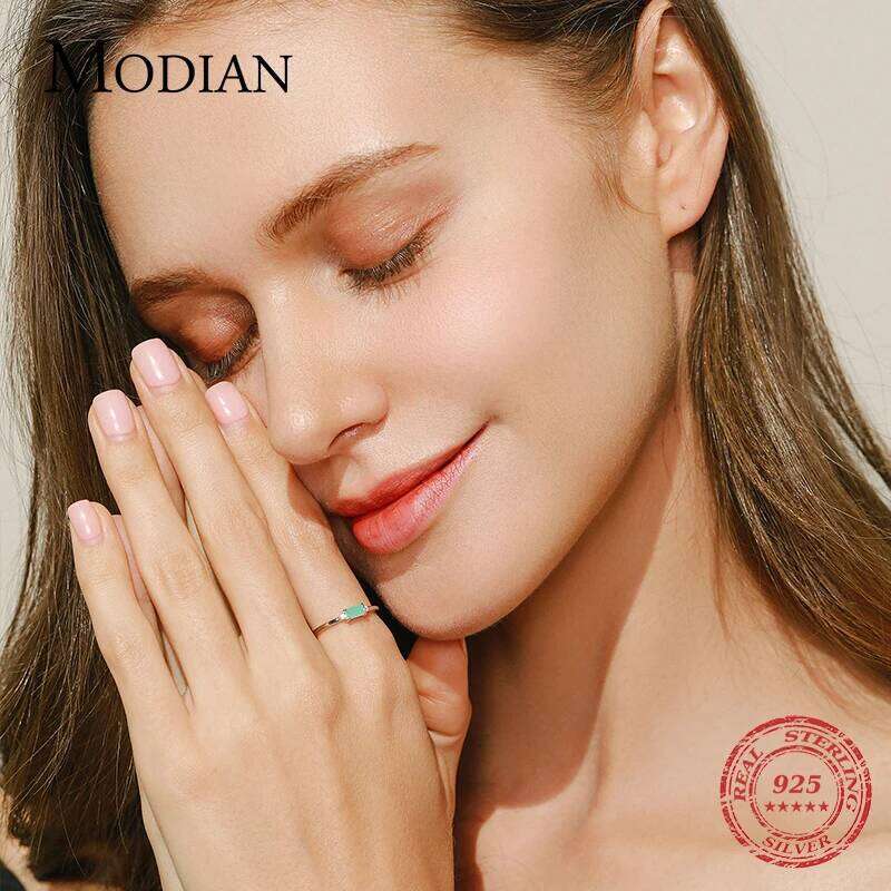 Modian Charm Real 925 Stelring Silver Green Tourmaline Fashion Finger Rings For Women Fine Jewelry Accessories New Bijoux H260312