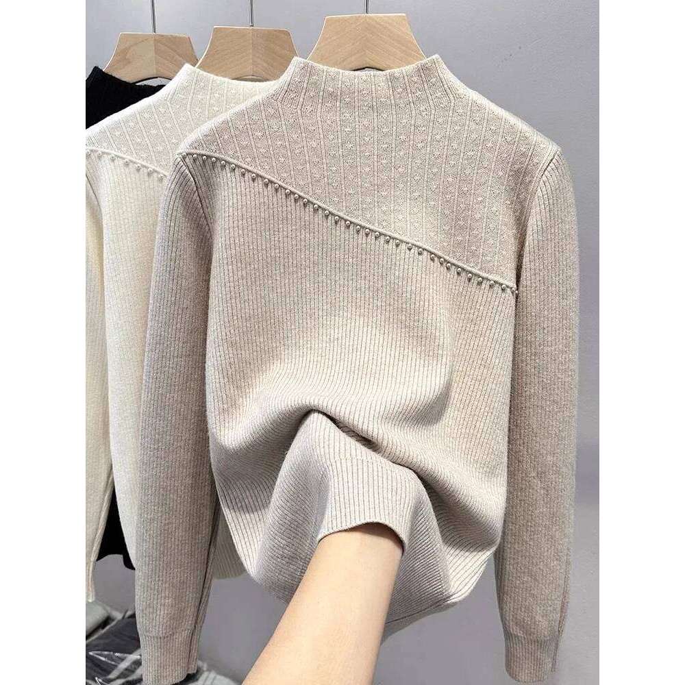 One-piece Thickened Fleece Sweater for Women, Half Turtleneck Base Shirt, Inner Wear, Autumn Winter New Knitted Pullover Top Z260313