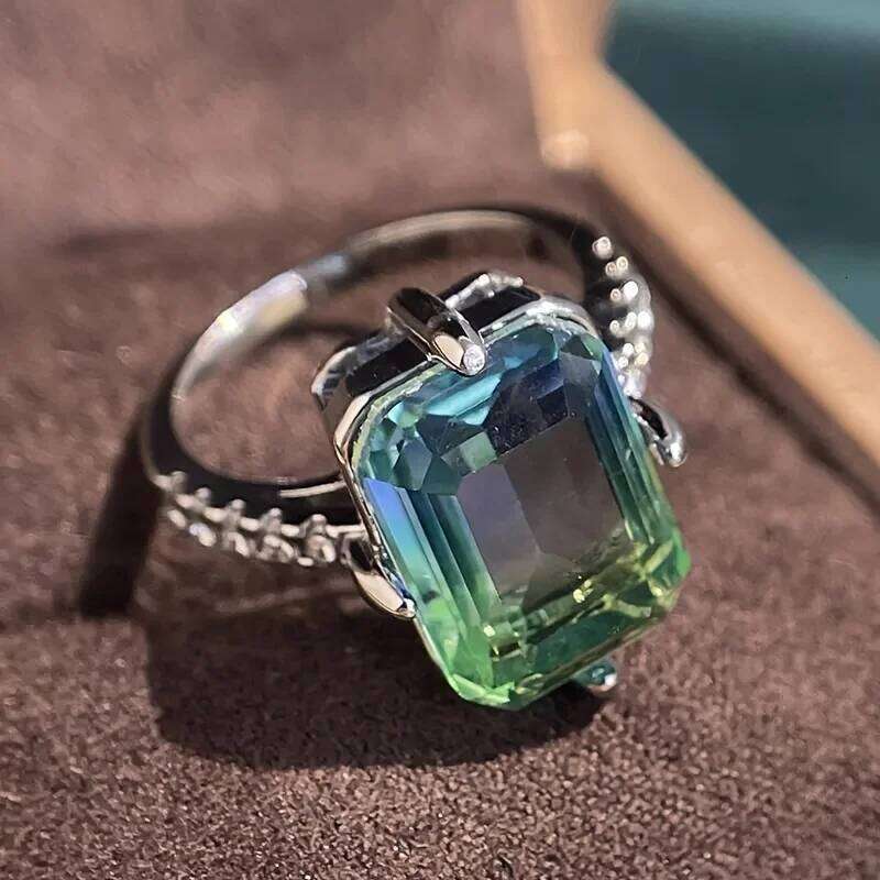 1pc Luxurious Set With Gradient Cubic Zirconia Stones, Change From Blue To Green, Engagement And Wedding Ring Gift H260312