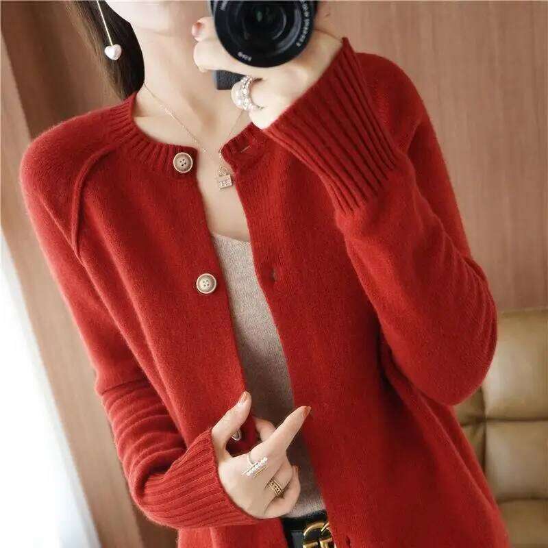 Woman Sweater Autumn Winter O-neck Single-Breasted Loose Solid Color Cardigan New Casual Fashion Elegant Women's Knitting Coat Z260313
