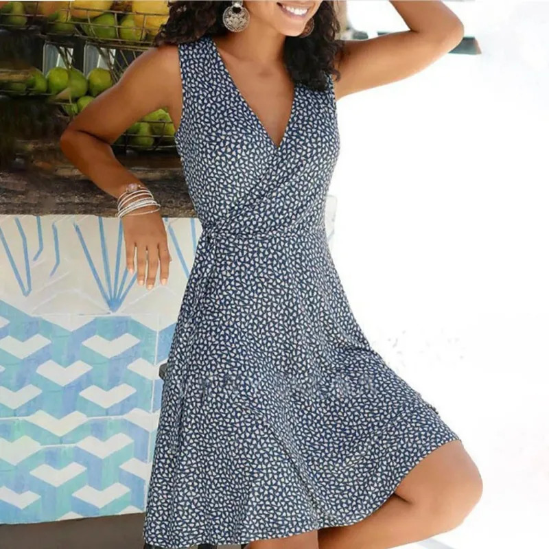 Dresses for Women Casual Plus Size Womens Floral Wrap V Neck Midi Dress A Line Swing Cap Sleeve Vestidos De Fiesta 260313