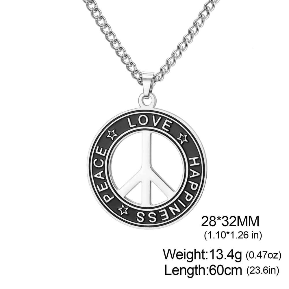 My Shape Round Peace Sign Symbol Pendant Necklace Stainless Steel Charm Choker Wax Cord Link Chain for Women Men Jewelry Gifts H260312