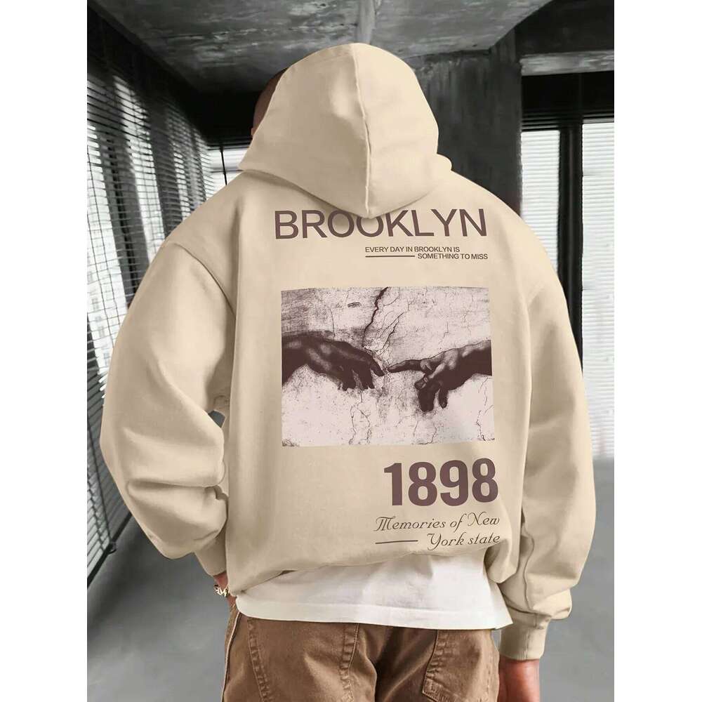 2025 Retro Brooklyn 1898 Print Trendy Cool Men Women Hooded Sweatshirt Autumn Winter Daily Outdoor Casual Loose Warm Sportswear Z260314