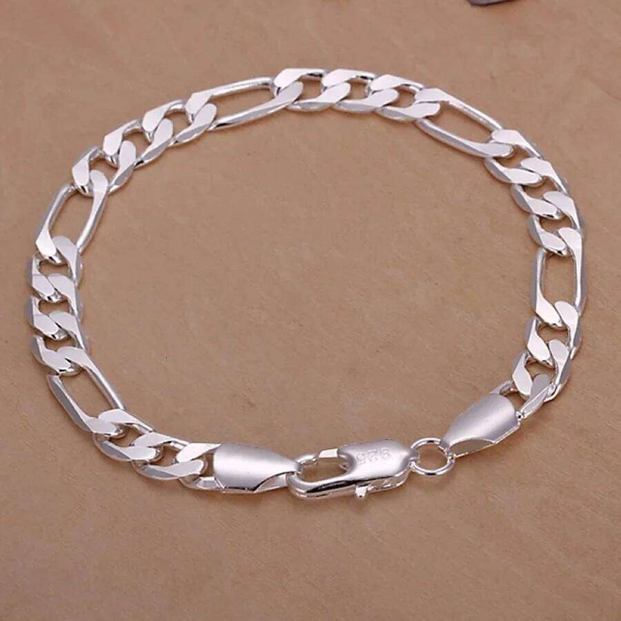 Fine 925 Sterling silver bracelets 6-8mm Women Men chain wedding fashion top quality Silver Jewelry Figaro 20cm Z260313