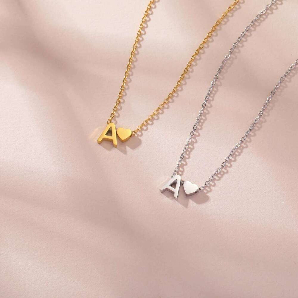 Cazador Initial Letter Mini Heart Pendant Necklace for Women Stainless Steel A-Z Alphabet Choker Chain Jewelry Christmas Gift H260312