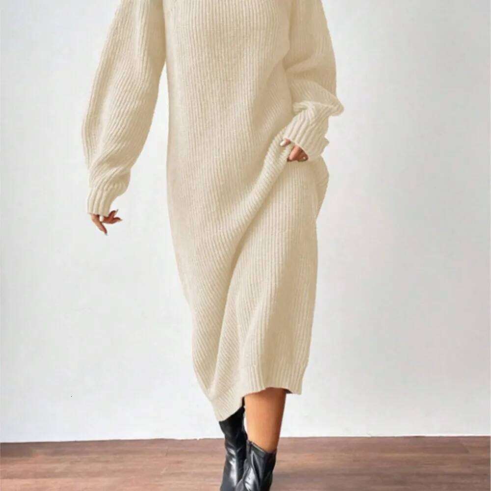 Sweater Fashionable Pullover High Collar Spring Autumn Casual Long-sleeved Solid Color Knitted Long Dress Women Vestidos Z260314