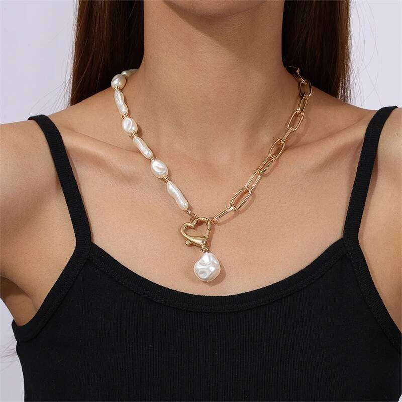 Fashion Handmade Imitation Pearl Choker for Women Hollow Heart Necklace Girls Party Festival Jewelry Gifts H260312