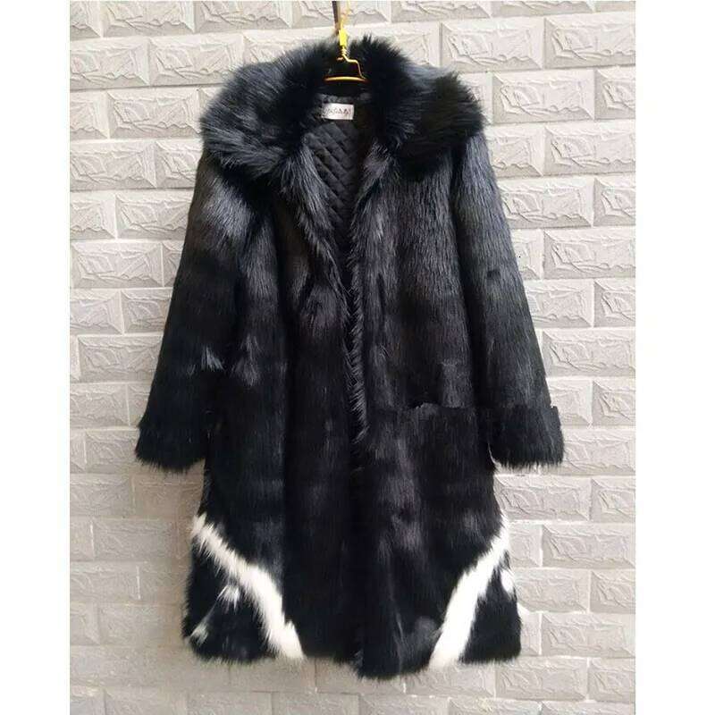 Cool Winter Unisex Thickening faux fur Long jacket Black Gown white devil windbreaker Imitation Faux Fox grimace Fur Coat Z260313