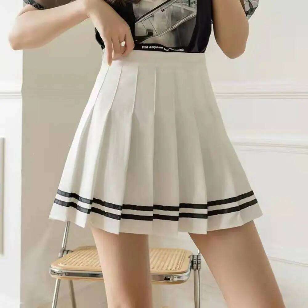 Korean Style High Waist Mini Women Punk Fashion JK Black Pleated Skirts Vintage Patchwork Striped A-line Skirt Z260314