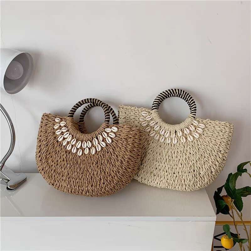 Straw Texture Handheld Half-Moon Shell Woven New Vacation Bag For Women Beach