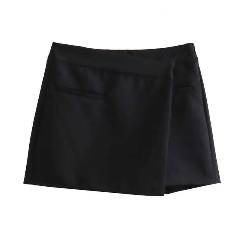 Woman High Waist Shorts 2025 Fashin Front Pockets Split Office Lady Mini Skirt Vintage Asymmetrical Side Zipper Skirts Z260314