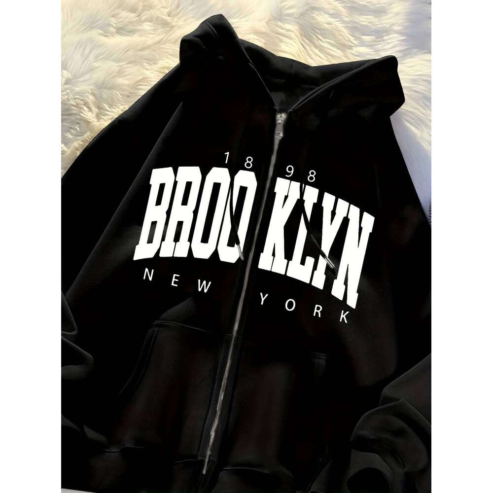 American hooded zip-up Men Winter 100%Cotton New York woman Vintage fleece sweatshirt Casual fall clothes y2k oversized hoodie 26Y0313