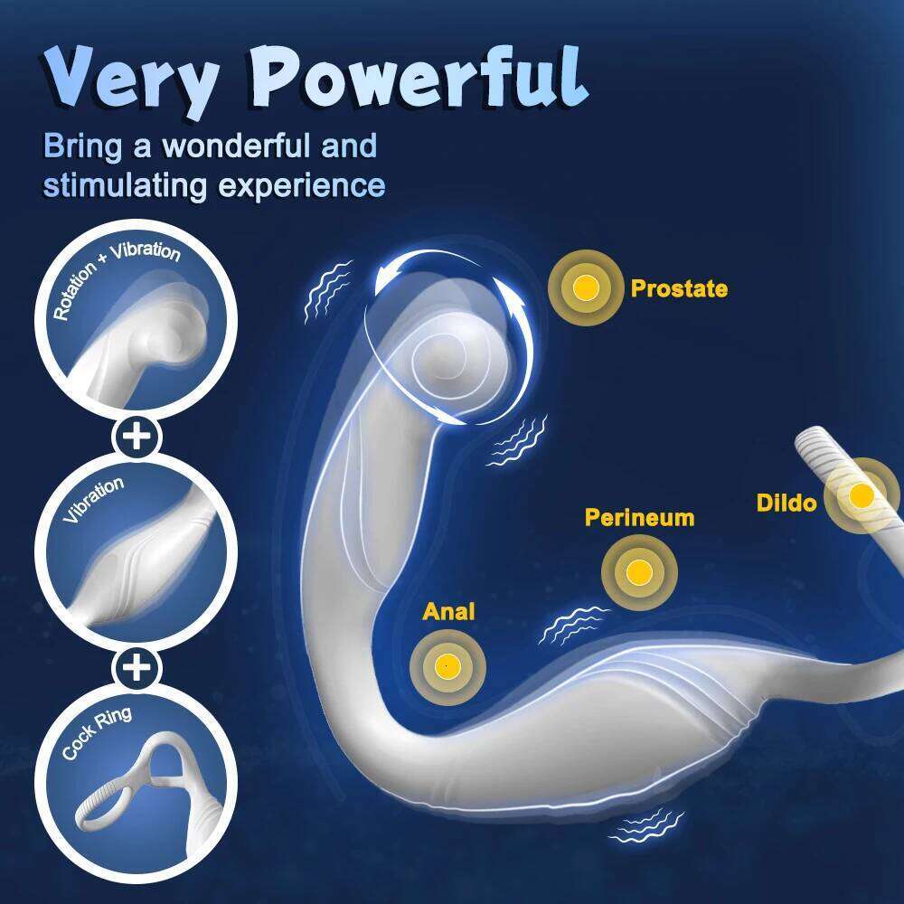Male Sex Rotating Vibrator Prostate Massager Dual Penis Ring Cock Rings Butt Plug Vibrators Anal Toys for Men 18+ 26H0313