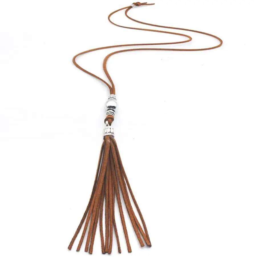 2022 Women Fashion Wild Tassel Long Bead Pendant Necklace Faux Suede Female Sweater Chain Accessoies Trendy Moana Kolye Choker H260312
