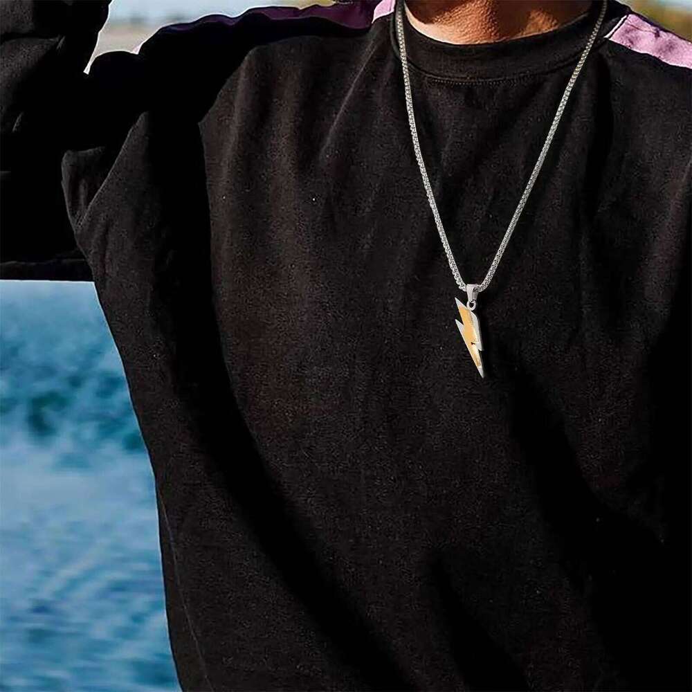 Trendy Stainless Steel Necklaces for Men,Two Color Lightning Pendant Necklace,Party Hip Hop Jewelry Gifts H260312