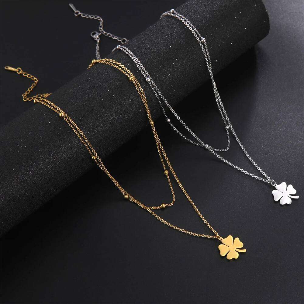 Cazador 2026 Lucky Cr Pendant Necklace Stainless Steel Gold Color Double Layer Chain Necklaces for Women Girls Jewelry Gift H260312