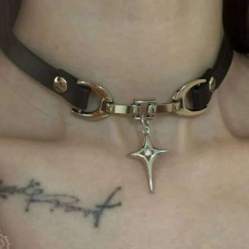 Y2K Cross Choker Pu Leather Metal Hip Hop Necklace for Women Gothic Charm Grunge Pendant Jewelry Necklaces Accessories H260312