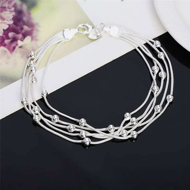 High Quality 925 Silver 8 Inches 5 Wire Beaded Chain Bracelet For Women Fashion Birthday Gift Jewelry Accessories Z260313
