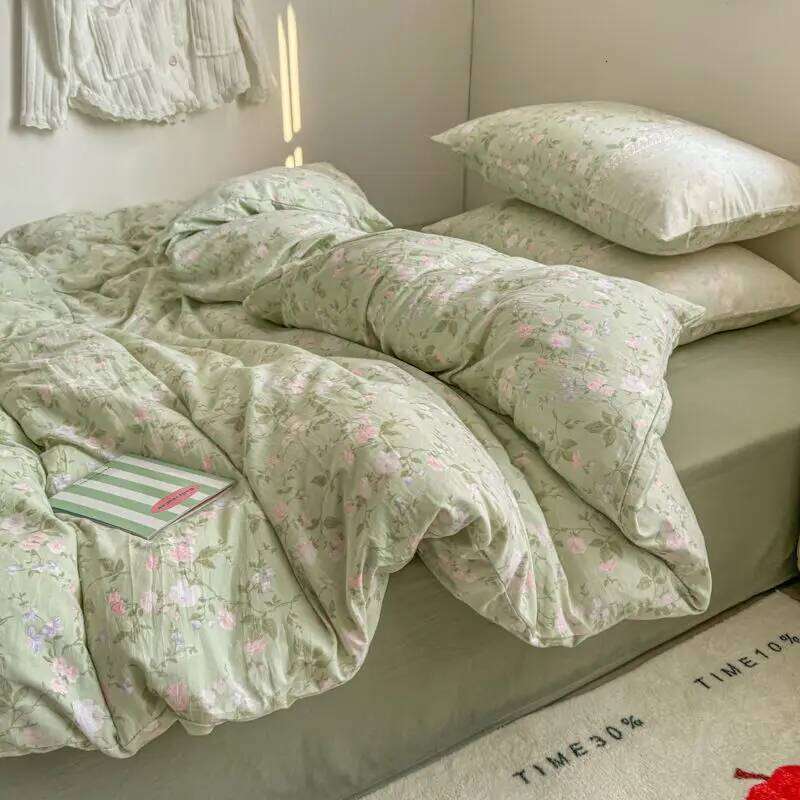 INS French Style Fresh Floral Lace Trim Four-Piece Set Washed Cloud Cotton Quilt Cover Dormitory Bed Sheet Sets H260312 - view 7