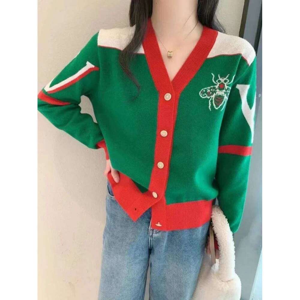 Luxury Brand Design Long Sleeves V-Neck Cardigan Sweater For Women Knitwears Outfits Designer Fashion Tops Coat Y2k Vintage