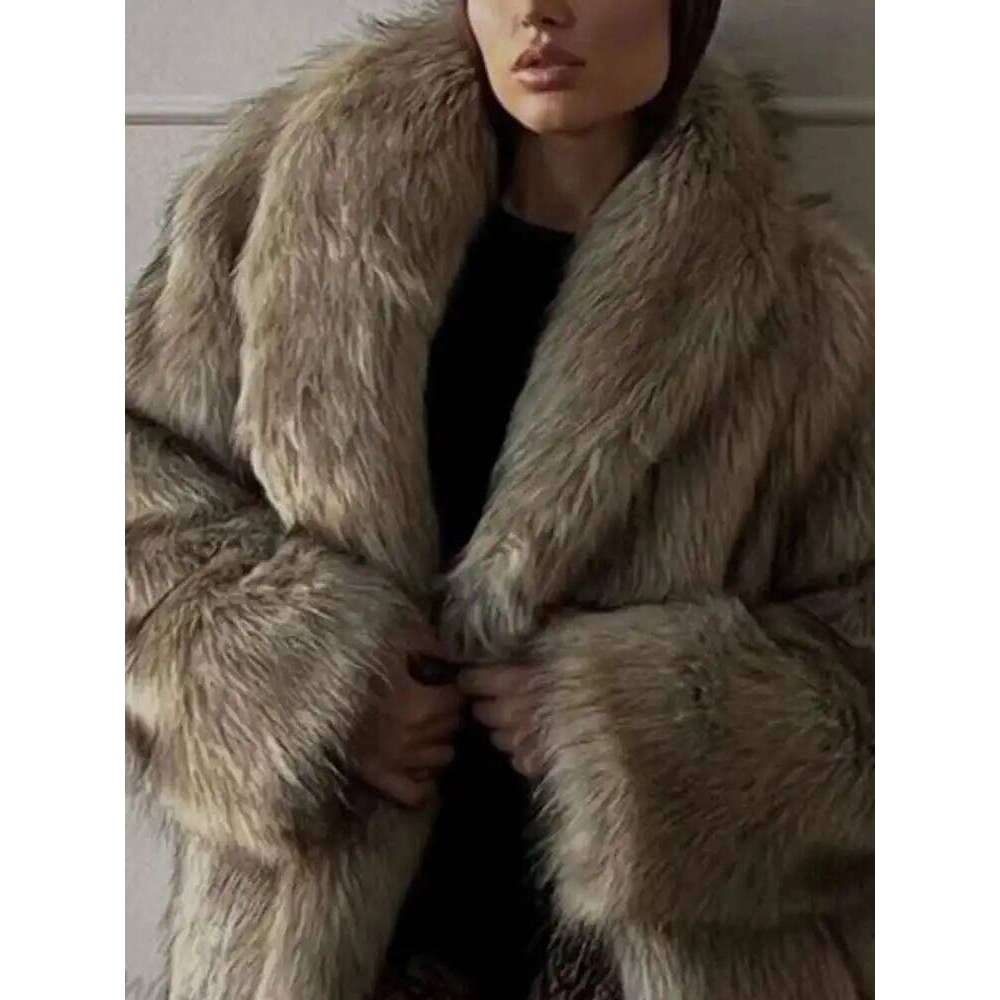 UCXQ Street Trend Outerwear European Style Lapel All Match Loose Casual Long Women's Faux Fox Fur Coat 2025 Autumn Winter 3C2946 Z260313