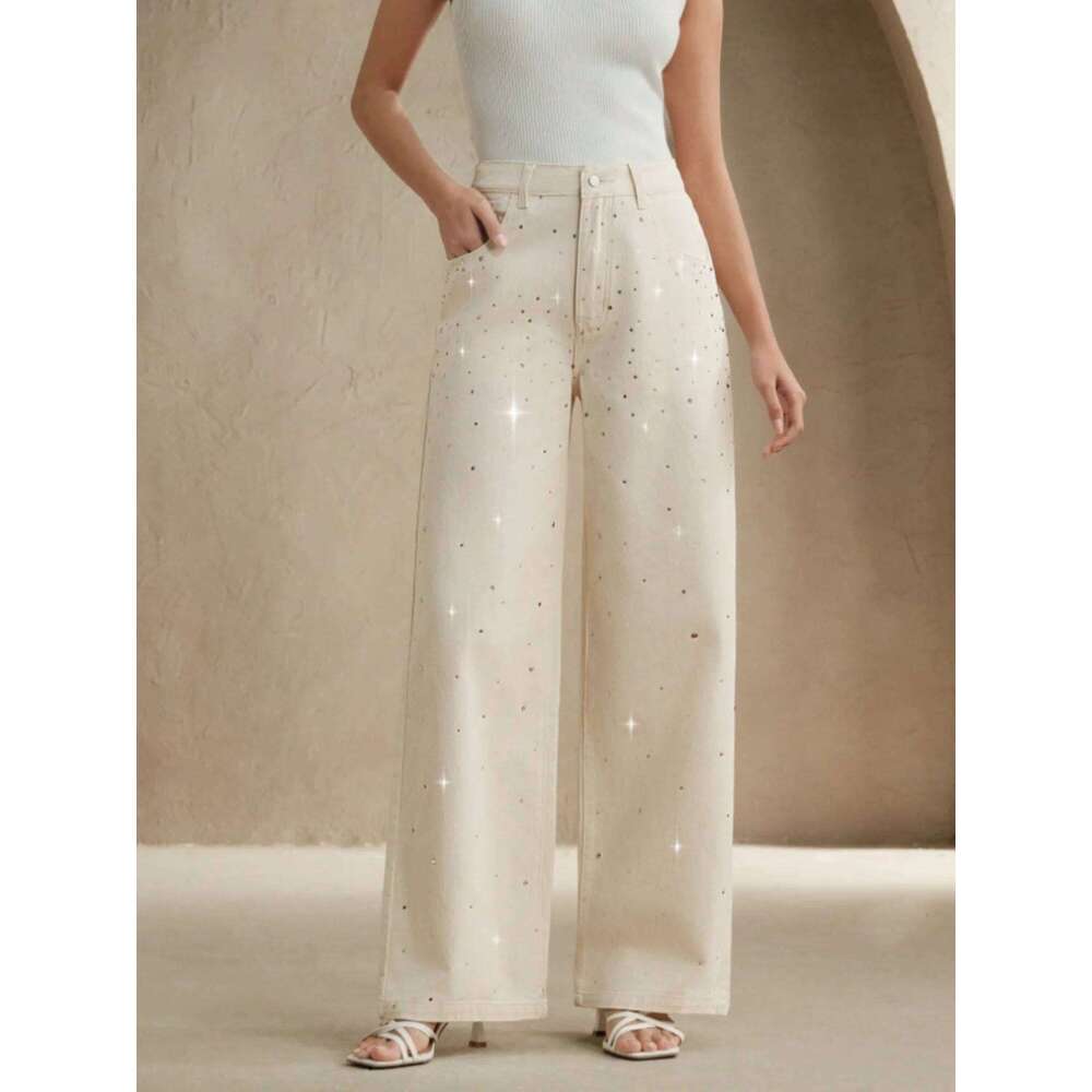 2025 autumn new style white women's wide-leg jeans with colorful design loose fit slimming effect and good draping qua Z260313