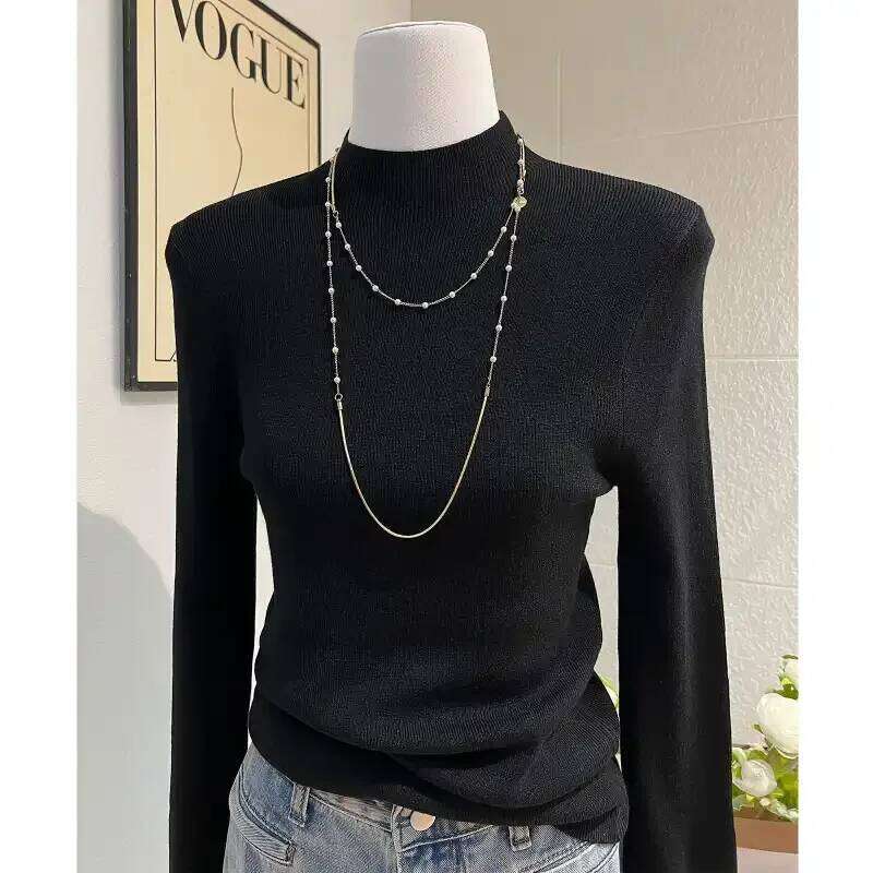 Women's Pullover Half Turtleneck Long-sleeved Sweater Bottoming Autumn and Winter Solid Color Top Z260313