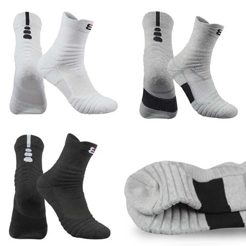 2 Pairs Large Plus Mens Outdoor Sports Elite Basketball Sock Cycling Compression Socks Cotton Towel Bottom Mens Socks Size4748 D260313