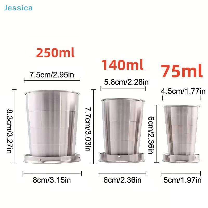 Collapsible Stainless Steel Shot Glass - Foldable Pocket with Keychain, Portable Drinking Cup for Travel/Outdoor Z260313