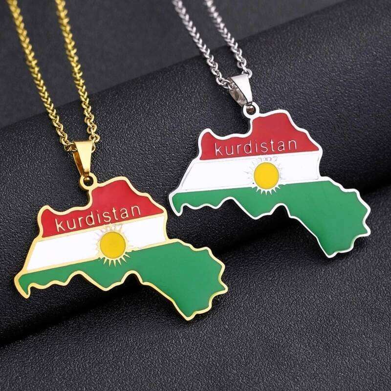 Kurdistan Map Necklace Dripping Oil Retro Stainless Steel Pendant for Men and Women Ethnic Clavicle Chain Gift H260312