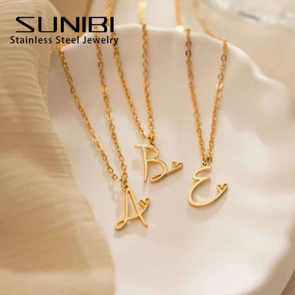 SUNIBI Stainless Steel Initial for Woman 26 Art Letters Heart DIY Pendant Necklace Gift Jewelry Wholesale Dropshipping H260312