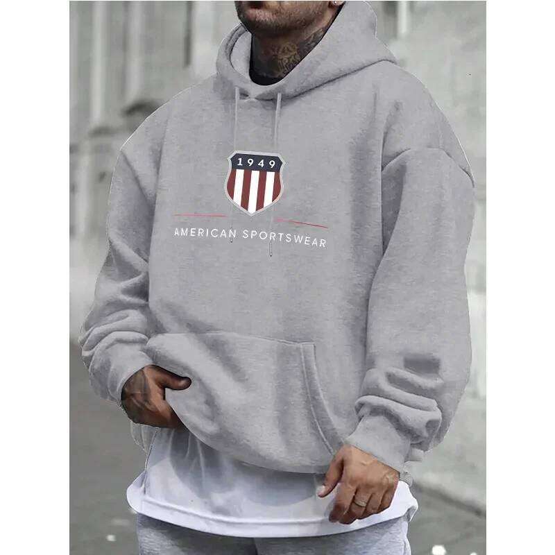 Urban Cool Trend 1949 Print Men Women Hooded Sweatshirt Autumn Winter Daily Outdoor Holiday Fitness Casual Loose Warm Sportswear Z260314