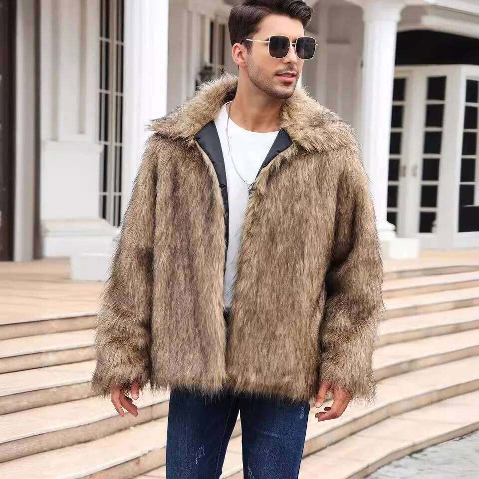 Luxury High-quality Jacket Soft Fluffy Winter Faux Men's Lapel Outerwear Warm Design Streetwear Fake Fur Coat Men Z260313