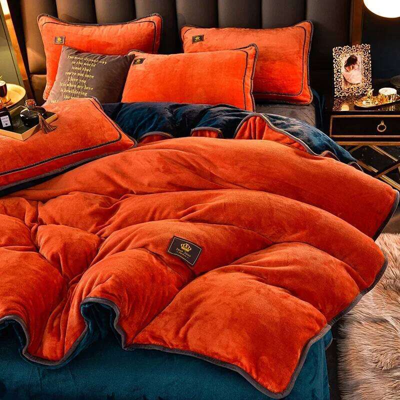 Ultra-thick Milk Fleece Winter Bedding Warm Comfortable Duvet Set with Sheets Comforter Cover and Pillowcases H260312 - view 3