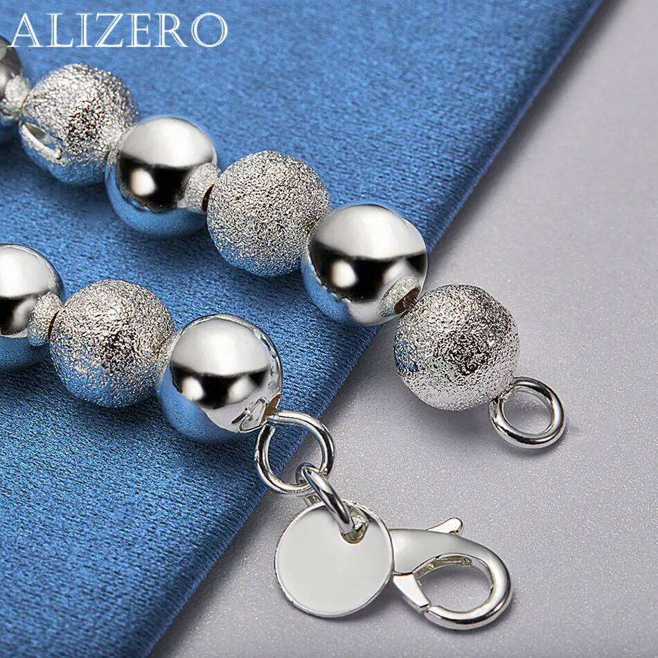ALIZERO 925 Sterling Silver Matte Smooth 8mm Beads Chain Bracelets For Women Wedding Party Gifts Fashion Jewelry Z260313