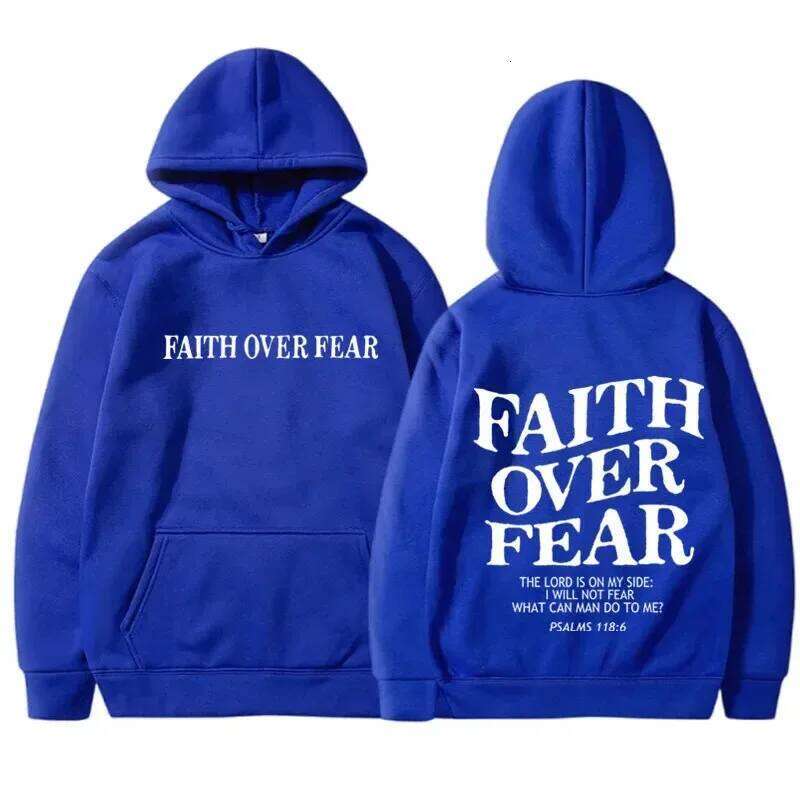 Men Women FAITH OVER FEAR Print Hoodies Casual Long Sleeve Sweatshirts Hip Hop Harajuku Y2k Style Unisex Hooded Top Z260315