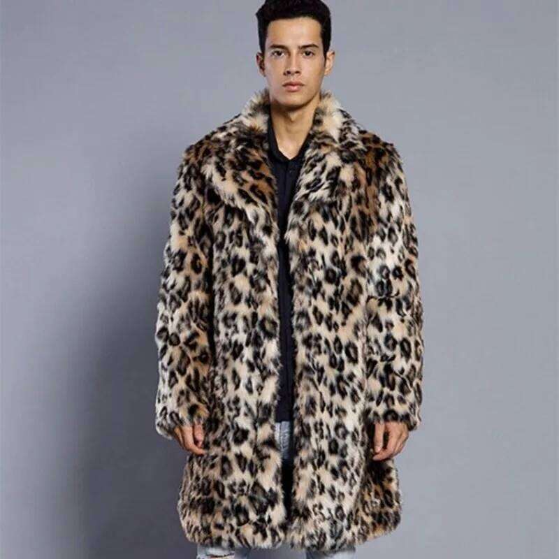 Luxury Men's Leopard Print Suit Overcoat Mid-length Rabbit Winter Warm Thicken Faux Men Mens Fur Trench Coat New Z260313