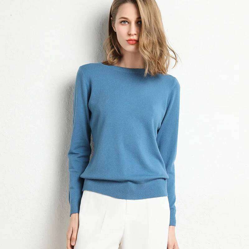 Women Slim O-Neck Pullover Cashmere Wool Blending Sweater Autumn And Winter Long-Sleeved Knit Bottoming Shirt Large Size 2024 Z260313