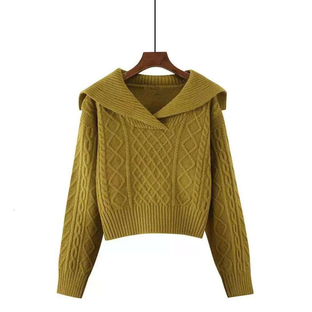 Women Casual Knit Pullover Korean Fashion Solid Long Sleeve Wide Collar Fall Winter Collection Elegant Chic Plaid Sweater Z260313