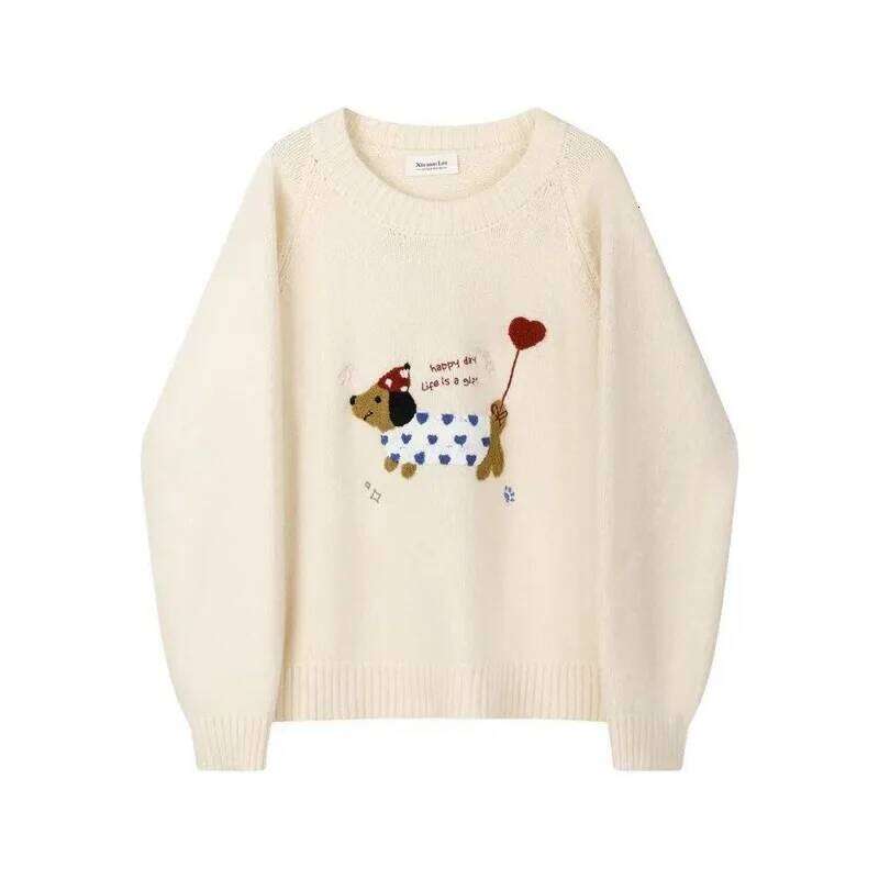 Korean Blue Puppy Towel Embroidered Raccoon Velvet Sweater for Women in Autumn and Winter Loose Outerwear Knitted Top Z260313